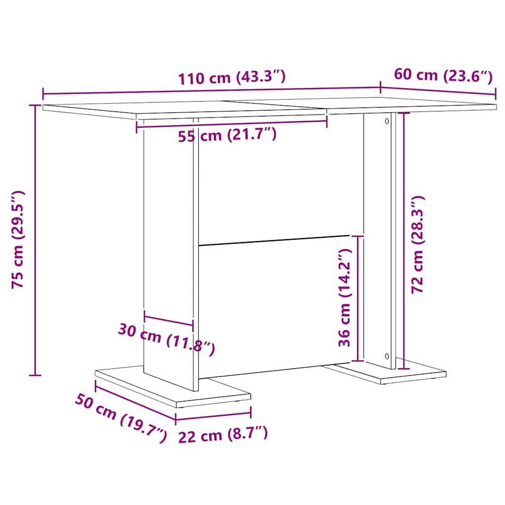 Mesa de jantar Cinzento cimento 110 x 60 x 75 cm