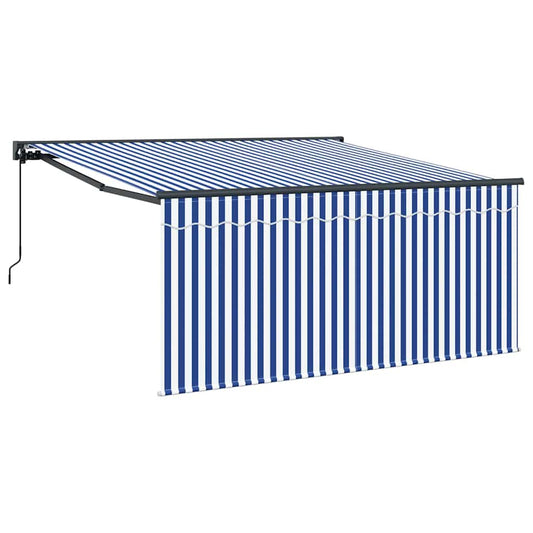 Toldo Retrátil Azul e Branco 300 x 250 cm Poliéster e Alumínio