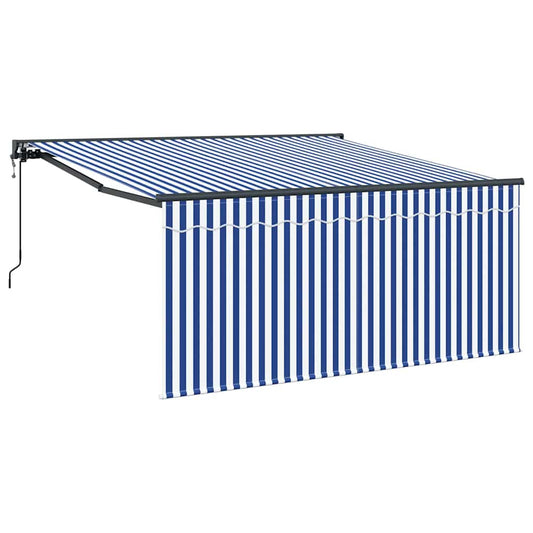 Toldo Retrátil Azul e Branco 300 x 250 cm Poliéster e Alumínio
