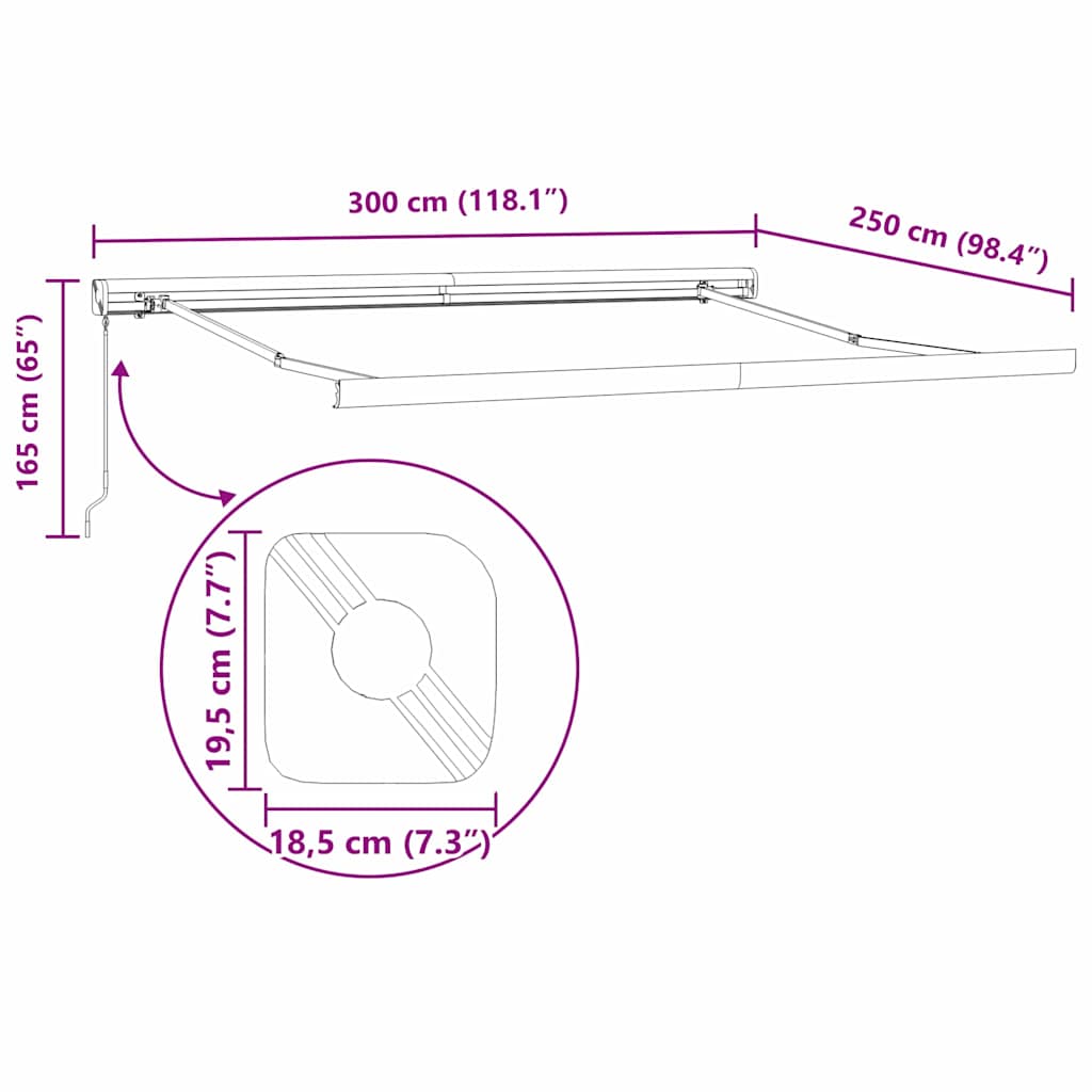 Toldo Retrátil Vermelho e Branco 300 x 250 cm Tecido e Metal