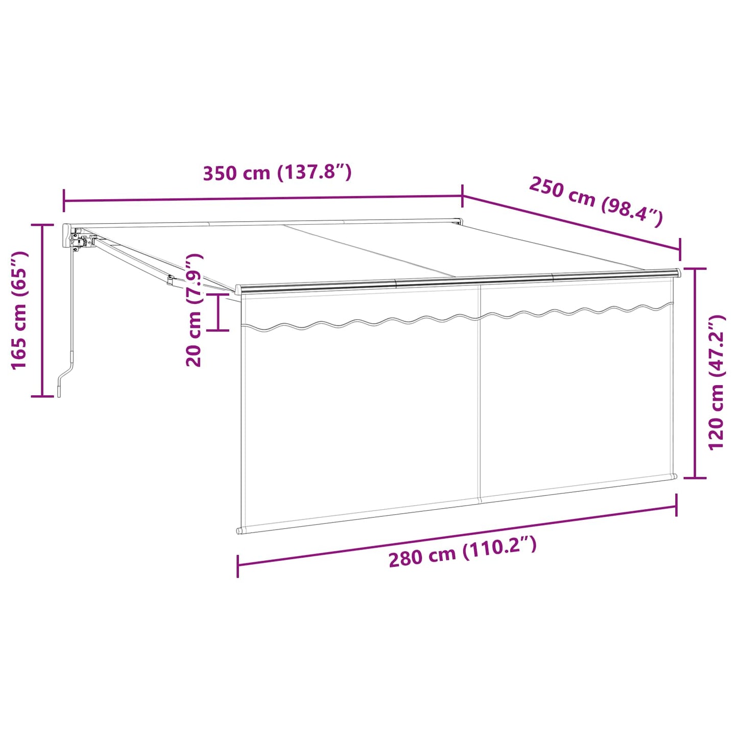 Toldo Retrátil Antracite 350 x 300 cm Poliéster e Alumínio