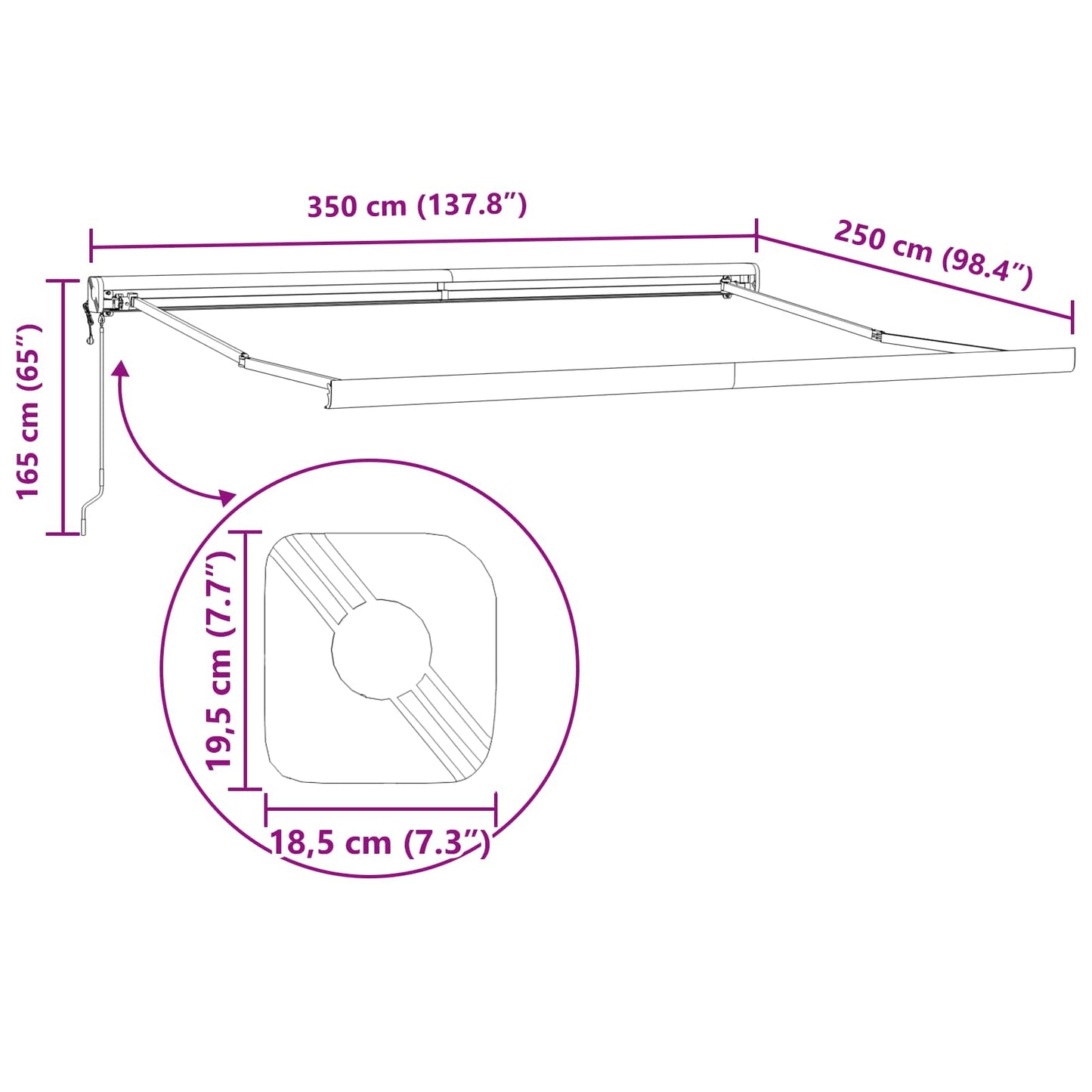 Toldo Bege 350 x 250 x 165 cm Poliéster e Alumínio