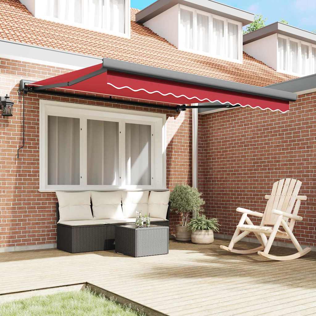 Toldo Retrátil Manual Vermelho 350 x 250 cm Tecido, Metal