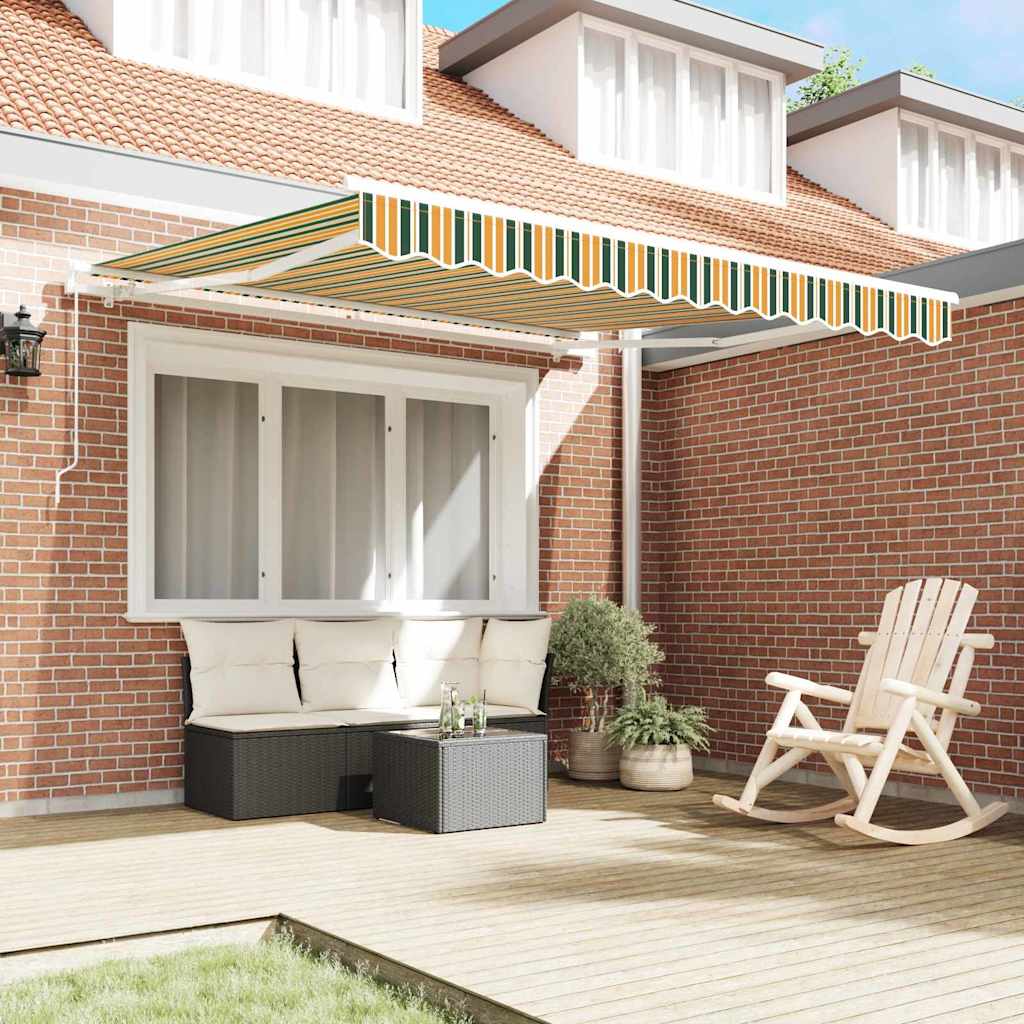 Toldo Retrátil Manual Verde e amarelo 350 x 250 cm tecido