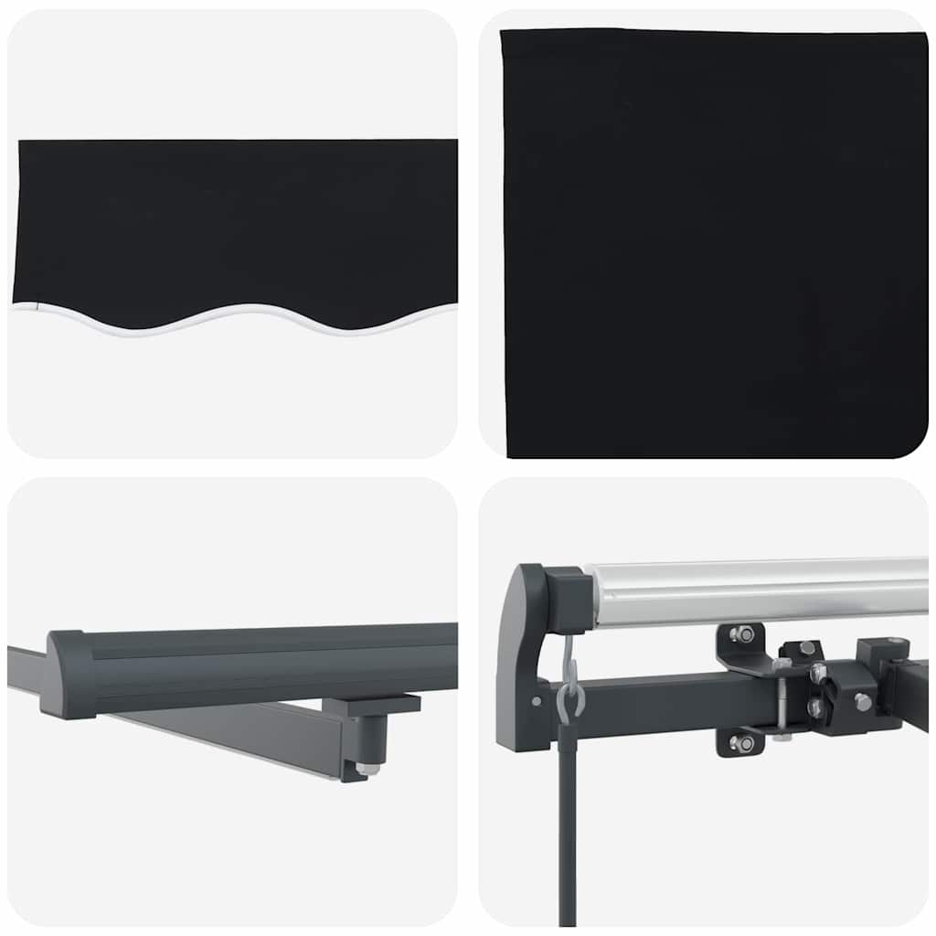 Toldo Retrátil com luzes de tira LED Preto 400 ×300 cm tecido