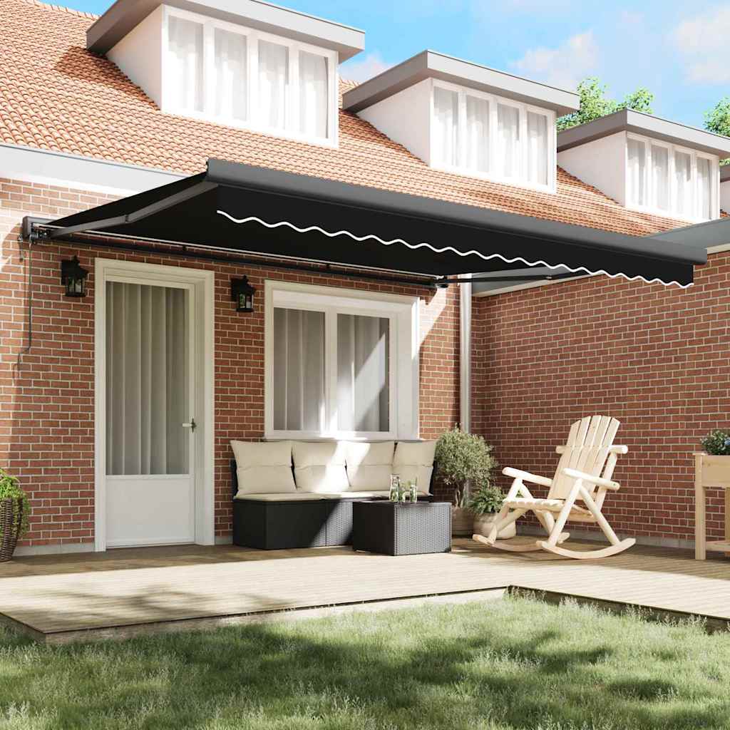 Toldo Retrátil Manual Preto 400 × 300 cm Tecido, Metal