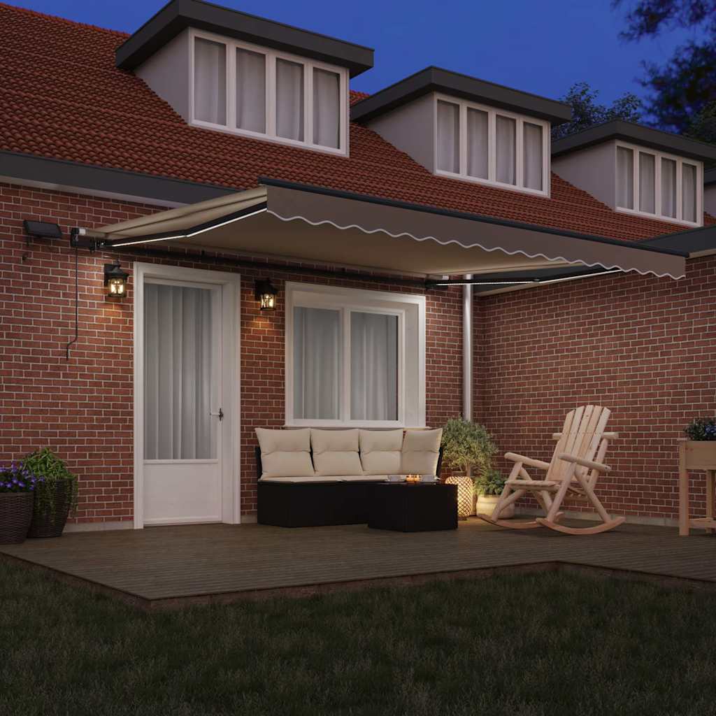 Toldo Retrátil com luzes de tira LED Bege 400 ×300 cm tecido