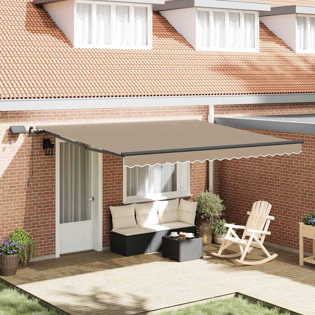 Toldo Retrátil com luzes de tira LED Bege 400 ×300 cm tecido