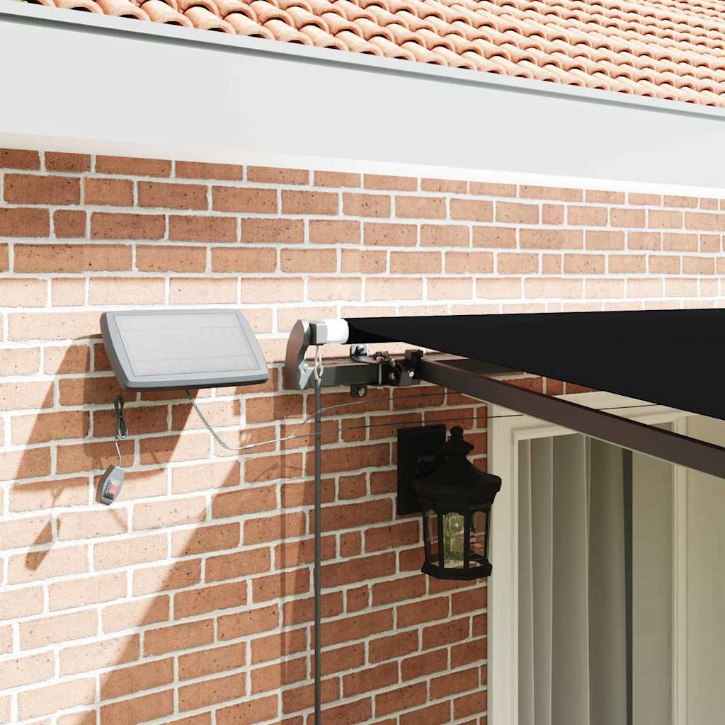 Toldo Retrátil com luzes de tira LED Preto 400 × 350 cm tecido