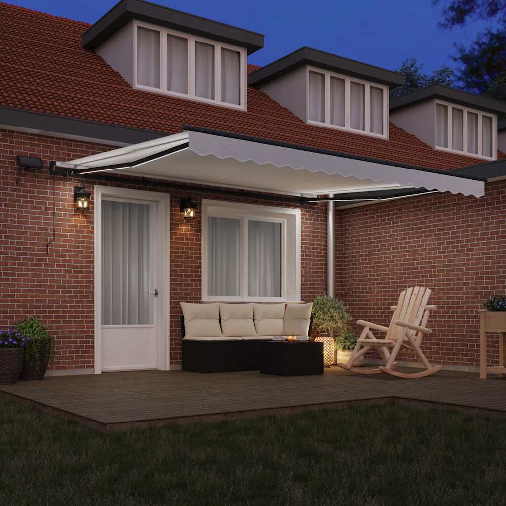 Toldo Retrátil com luzes de tira LED Branco 400 ×350 cm tecido