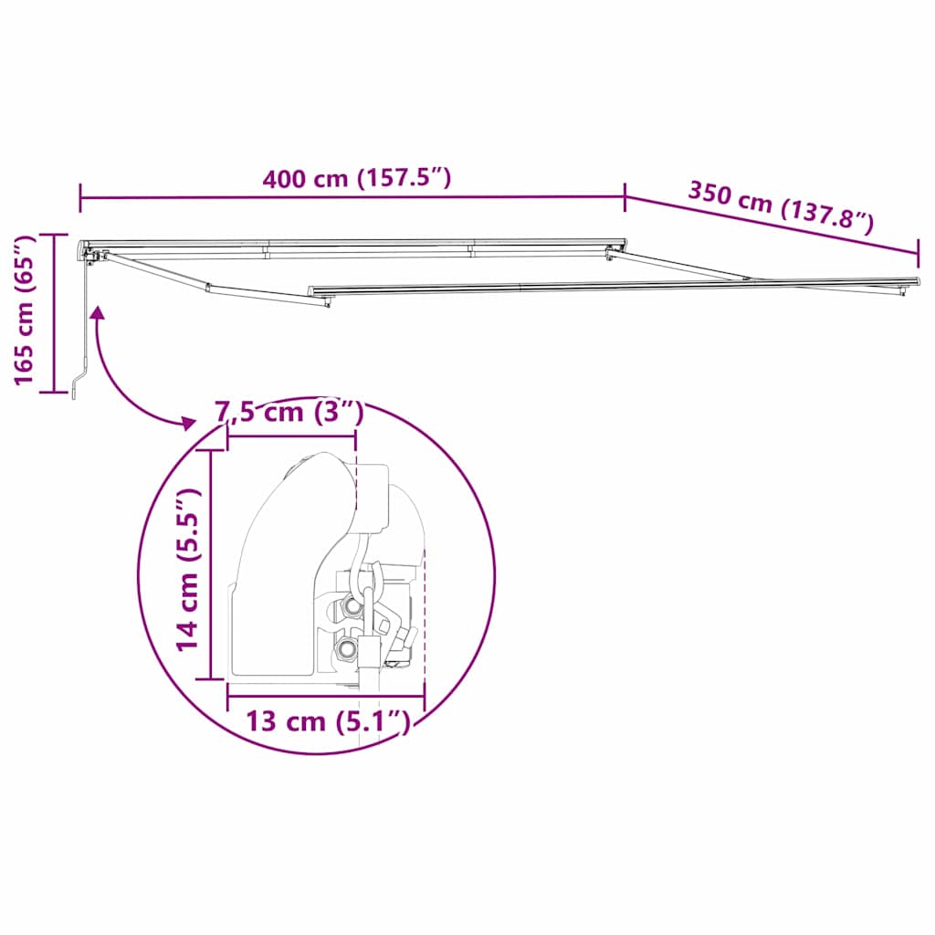 Toldo Retrátil Manual Cinzento-claro 400 × 350 cm tecido