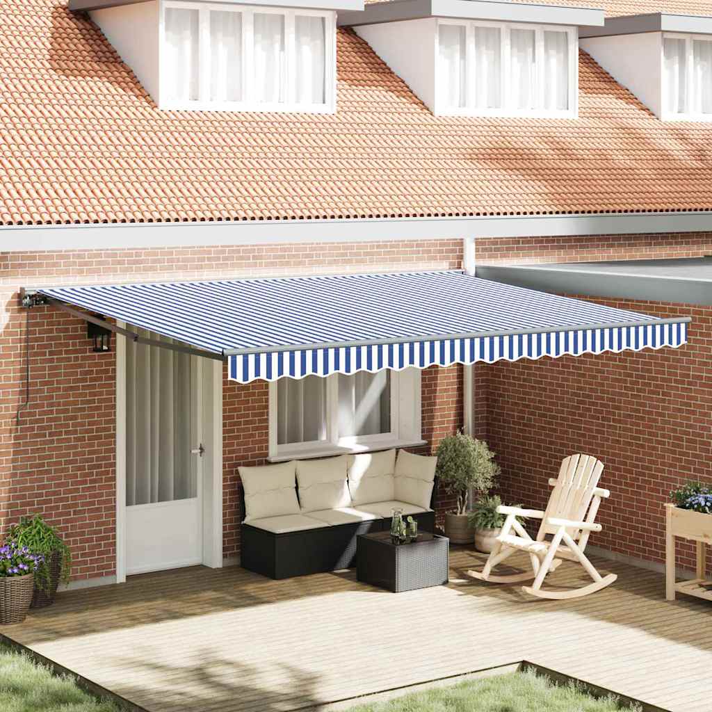 Toldo Retrátil Manual Azul e Branco 450x300 cm tecido