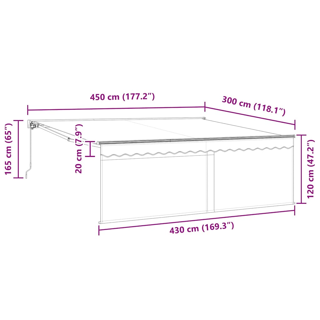 Toldo Retrátil Manual Azul e branco 450 × 300 cm tecido
