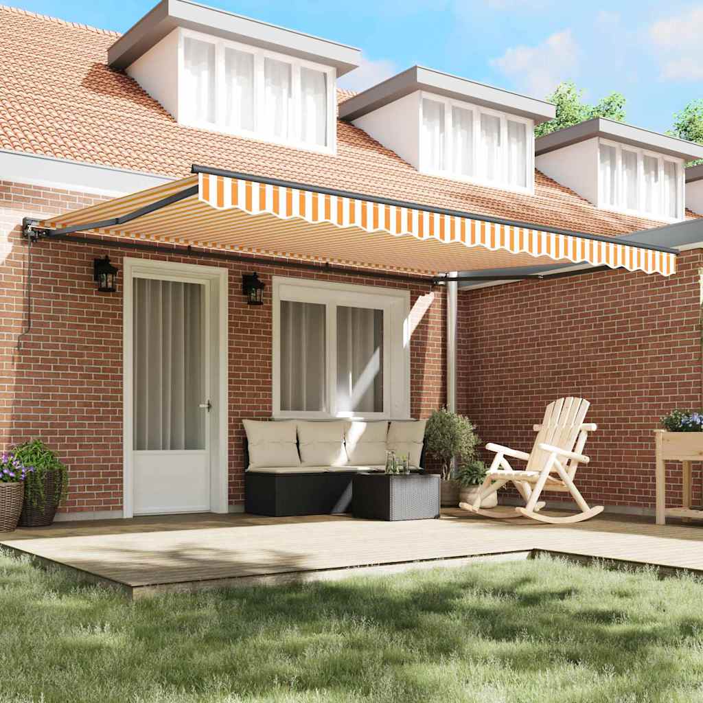 Toldo Retrátil Manual Laranja e Branco 450x300 cm tecido