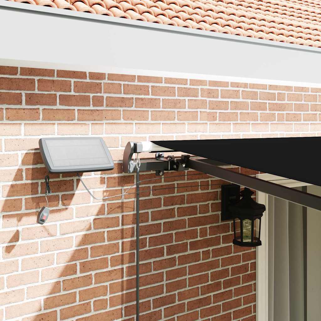Toldo Retrátil com luzes de tira LED Preto 450 ×300 cm tecido