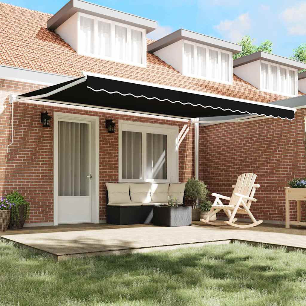 Toldo Retrátil Manual Preto 450 × 300 cm Poliéster e Metal
