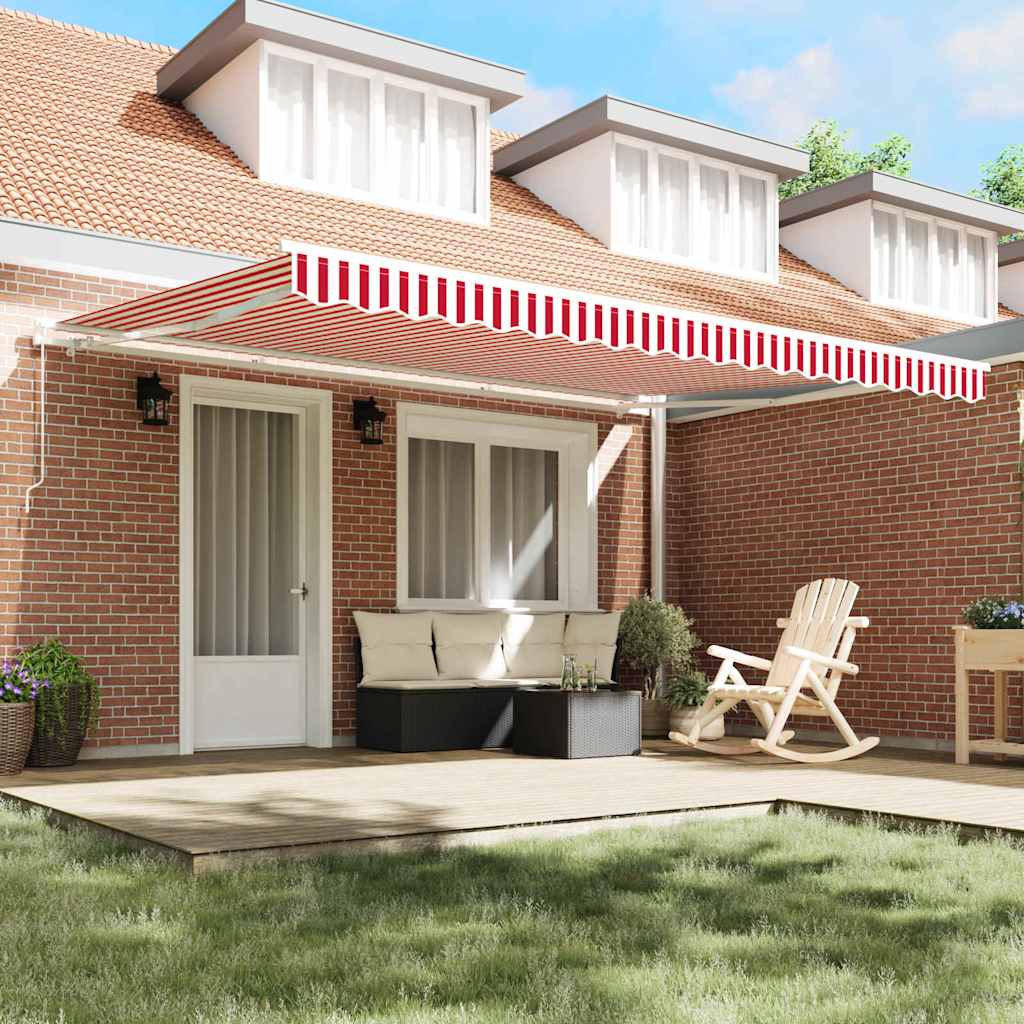 Toldo Riscas Vermelho e branco 4,5 × 3,5 m Poliéster e metal
