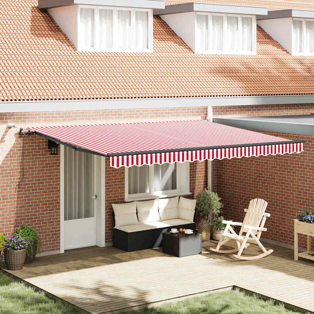Toldo Retrátil com Vermelho e branco 450 × 350 cm tecido