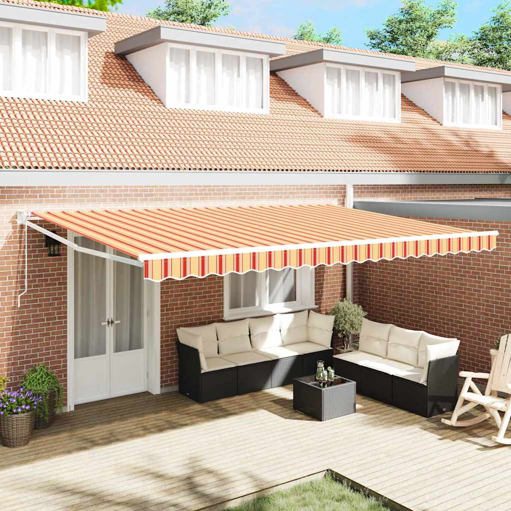 Toldo Retrátil Amarelo e Laranja 500 × 300 cm Tecido e Metal