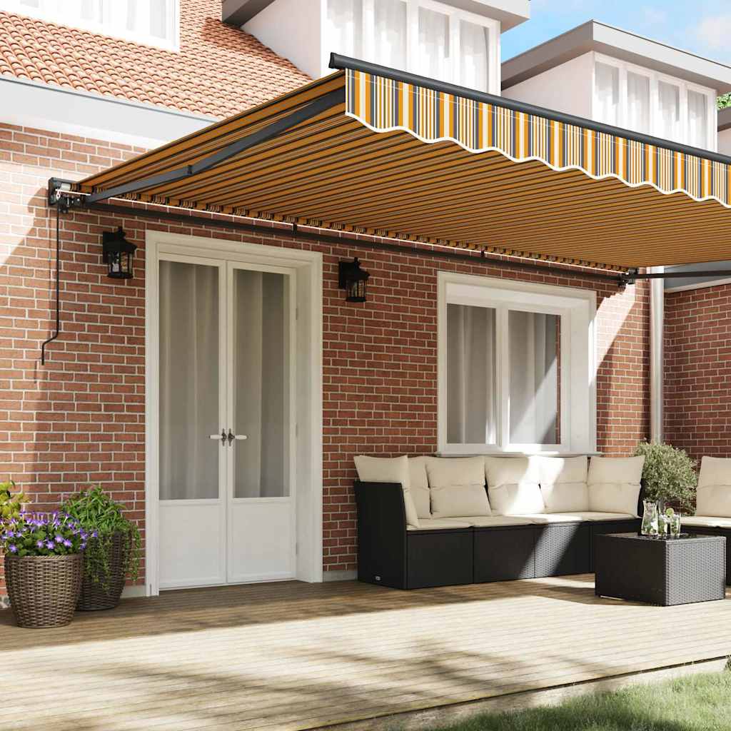 Toldo Retrátil Manual Listrado Multicolorido 500x300 cm tecido