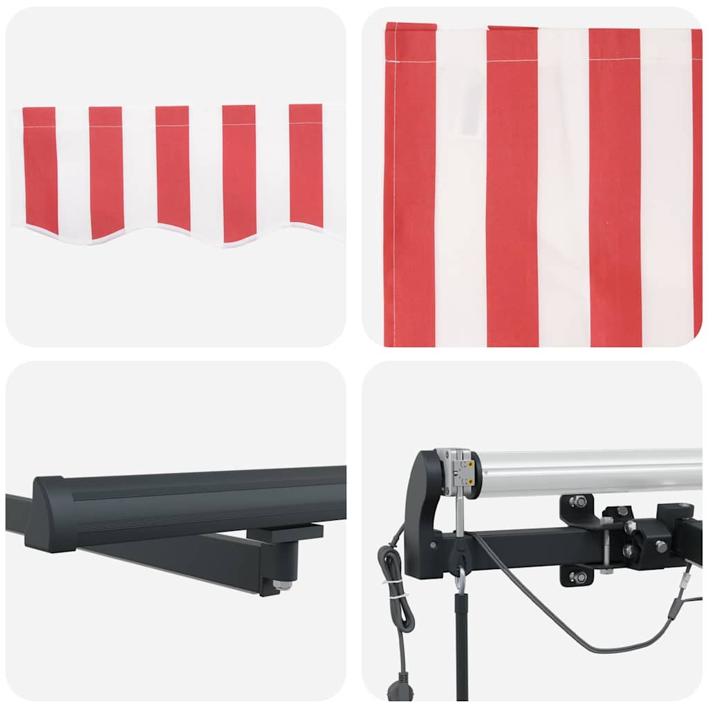 Toldo Retrátil com Vermelho e branco 600 × 300 cm tecido
