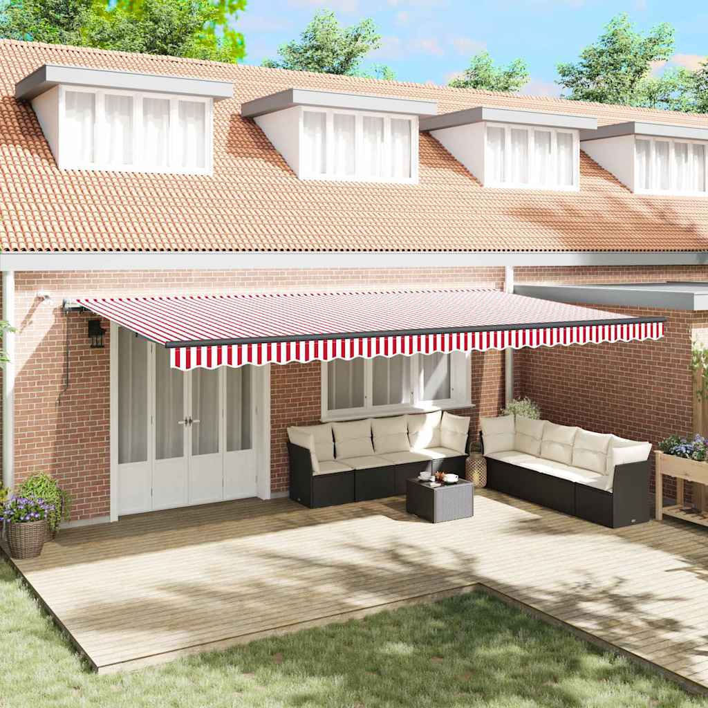 Toldo Retrátil com Vermelho e branco 600 × 300 cm tecido