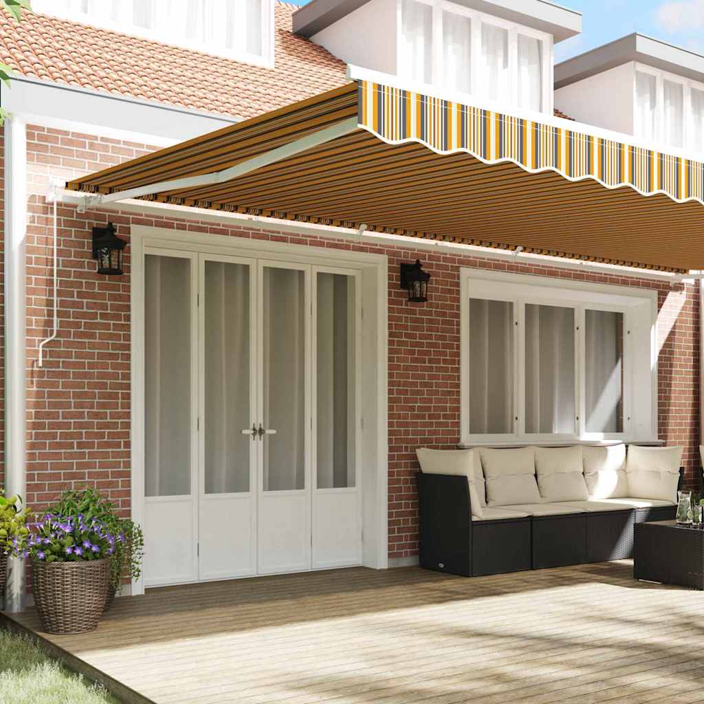 Toldo Retrátil Riscas Multicolor 600 × 350 cm Poliéster e Metal