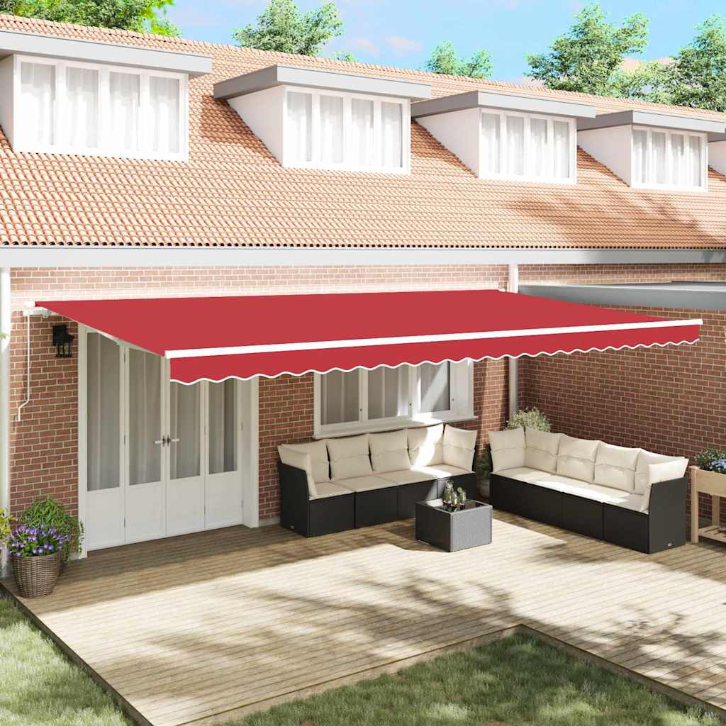 Toldo Retrátil Manual Vermelho 600 × 350 cm Poliéster e Metal