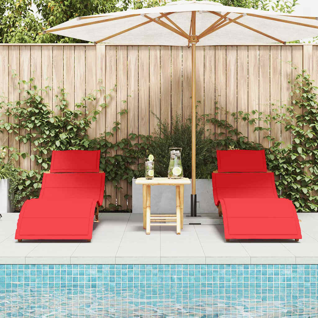 Espreguiçadeira com almofada 2 pcs Vermelho 184 x 55 x 64cm