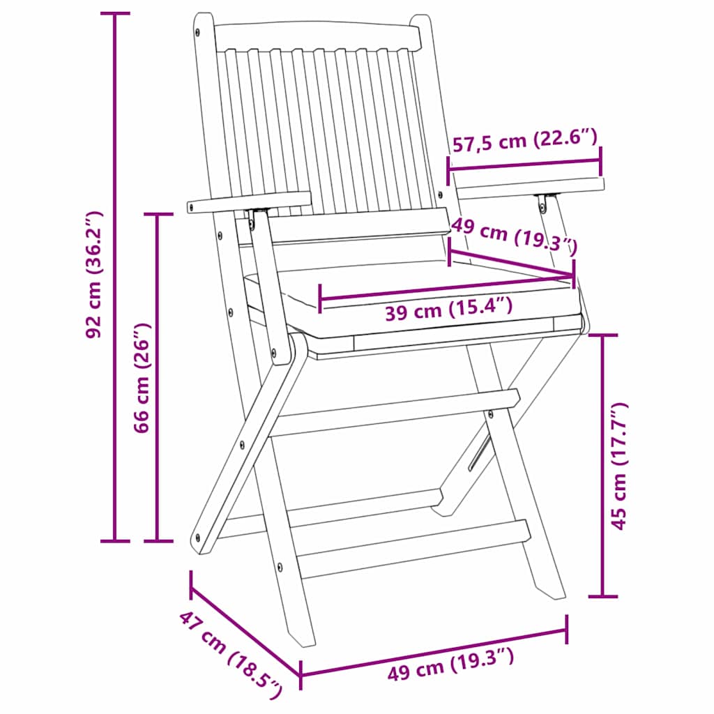 Cadeira Dobrável com almofada 2 pcs Cinzeto 49 x 57,5 x 92cm