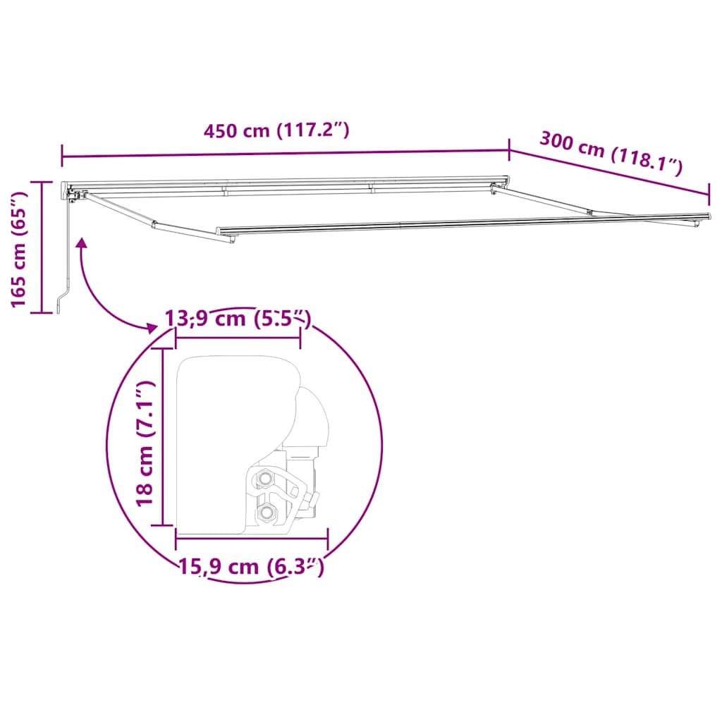 Estrutura de Toldo Manual Antracite 4,5 × 3 m