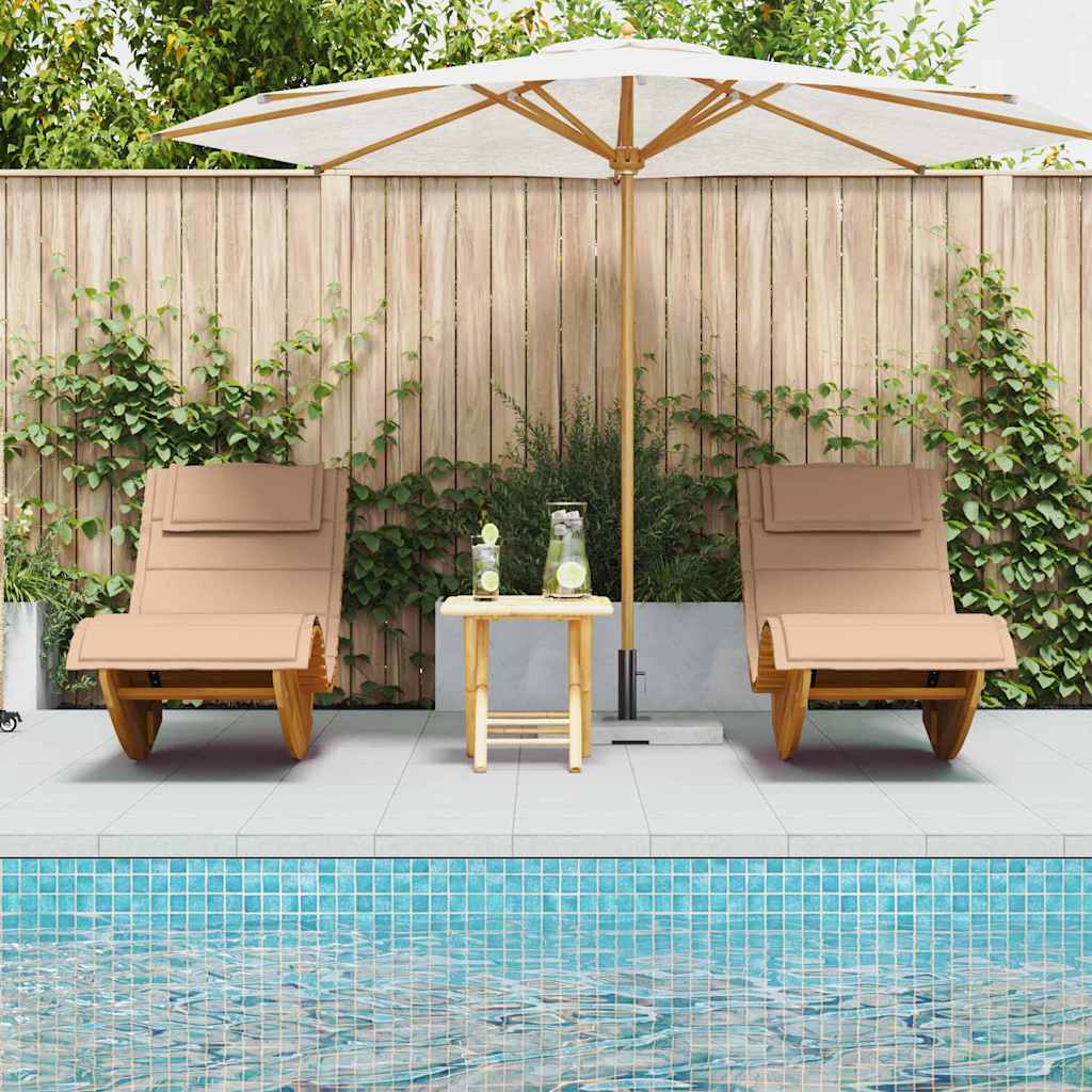 Espreguiçadeira com almofada 2 pcs Castanho 60 x 154 x 74cm