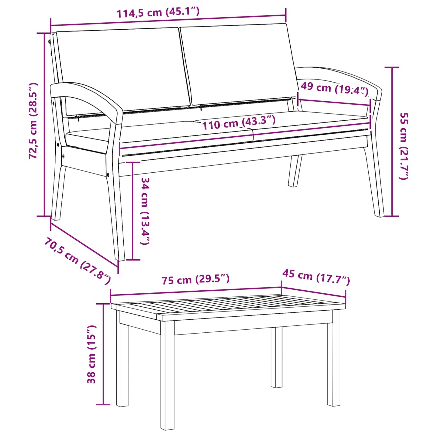 Conjunto bistro com almofada 3 pcs Castanho Poliéster
