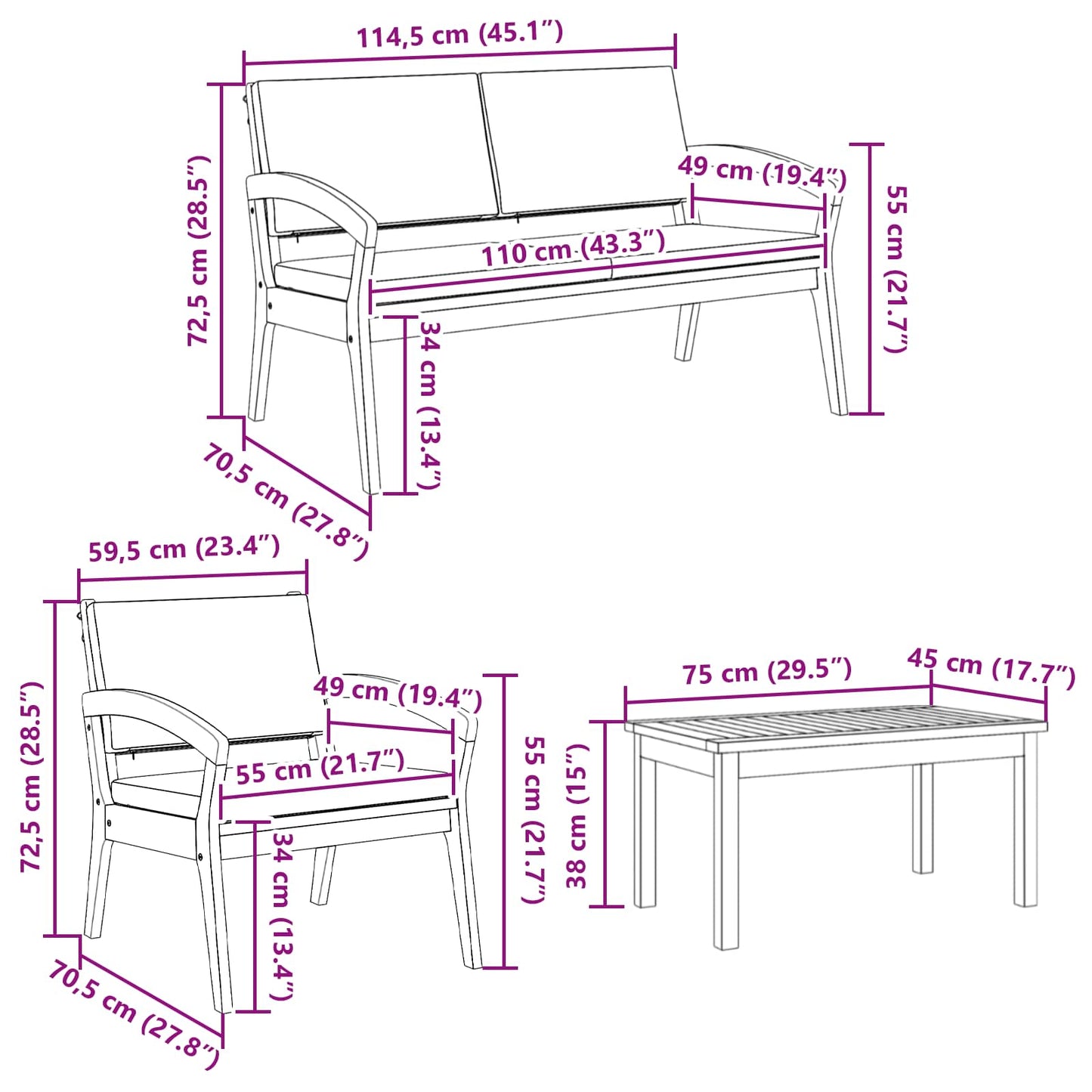 Conjunto bistro com almofada 5 pcs Castanho Poliéster