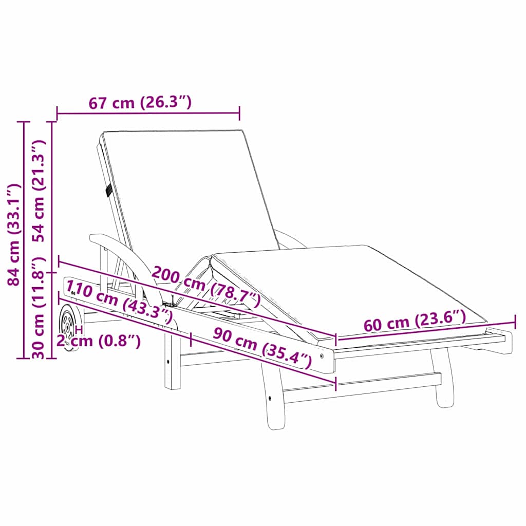 Espreguiçadeira com almofada 2 pcs Bege 200 x 67 x 84cm