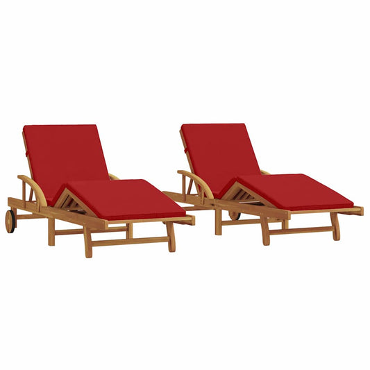 Espreguiçadeira com almofada 2 pcs Vermelho 200 x 67 x 84cm