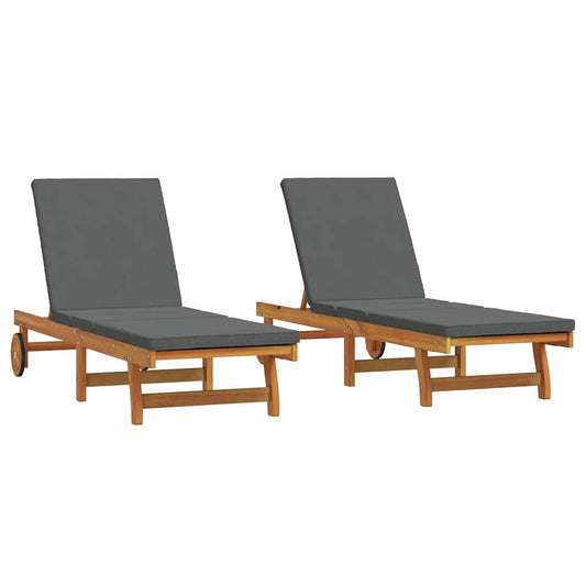 Espreguiçadeira com almofada 2 pcs Castanho 63 x 199 x 85cm