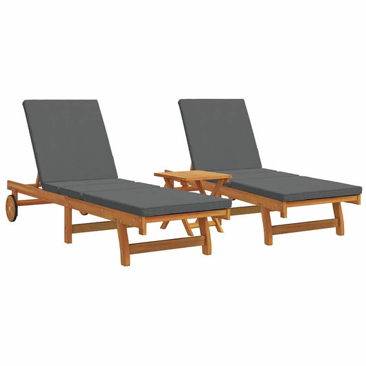Espreguiçadeira com almofada 3 pcs Castanho 40 x 40 x 40cm