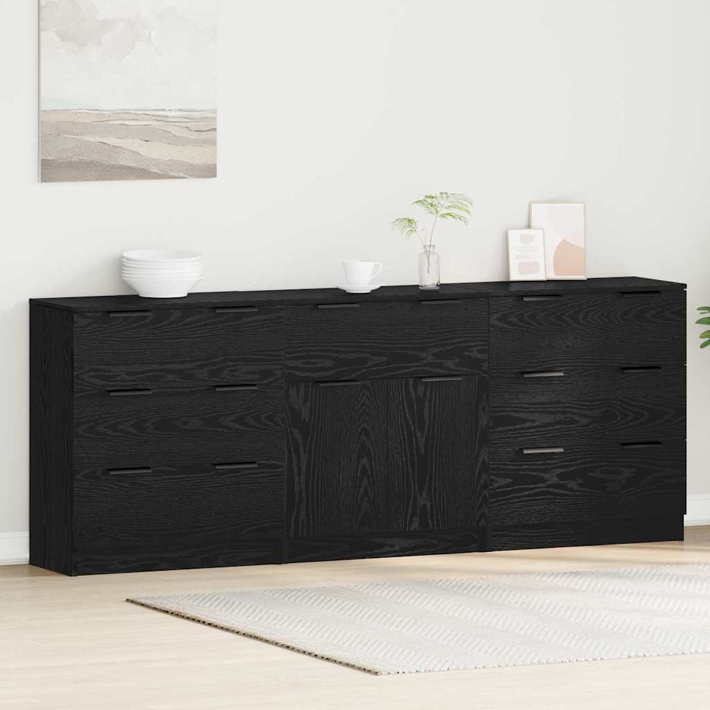 Buffet 3 pcs Carvalho preto 60 x 30 x 70 cm Madeira processada