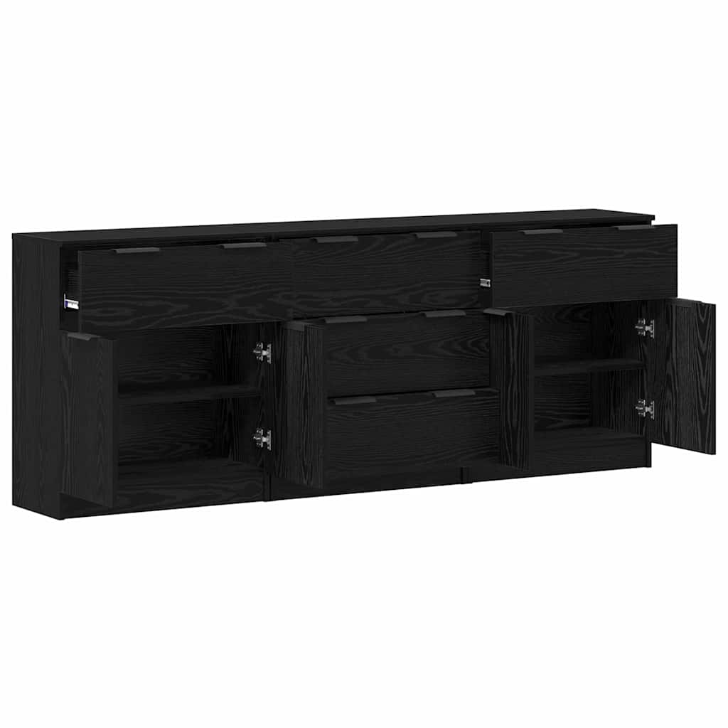 Buffet 3 pcs Carvalho preto 60 x 30 x 70 cm Madeira processada