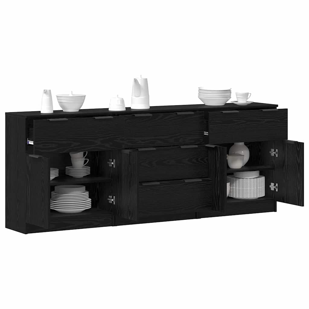 Buffet 3 pcs Carvalho preto 60 x 30 x 70 cm Madeira processada