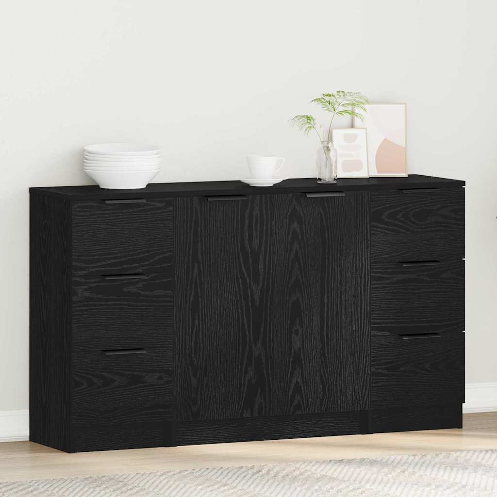 Buffet 3 pcs Carvalho preto 121 x 30 x 70 cm Madeira processada
