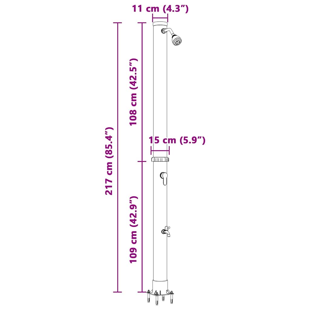 Chuveiro Solar para Exterior Preto 217 cm PVC e alumínio
