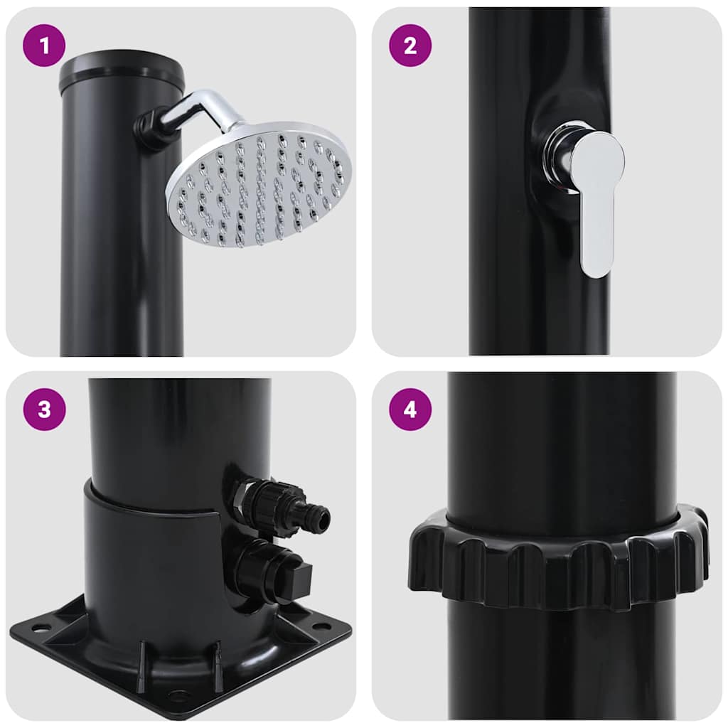 Chuveiro Solar para Exterior Preto 217 cm PVC e alumínio
