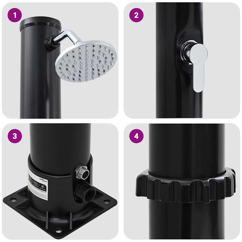 Chuveiro Solar para Exterior Preto 217 cm PVC e alumínio