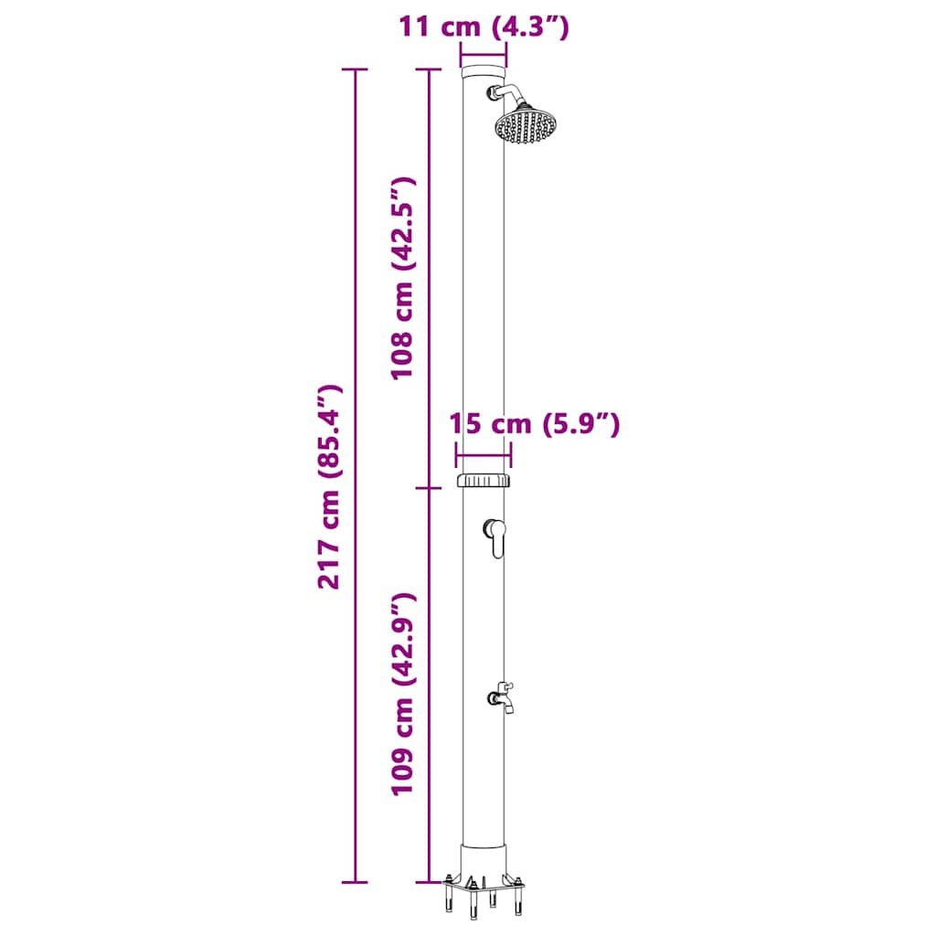 Chuveiro Solar para Exterior Preto 217 cm PVC e alumínio