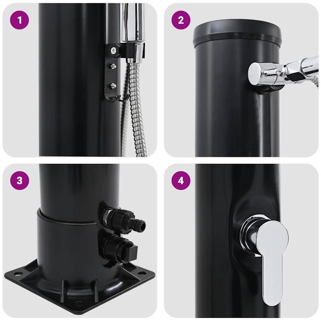 Chuveiro Solar para Exterior Preto 217 cm PVC e alumínio