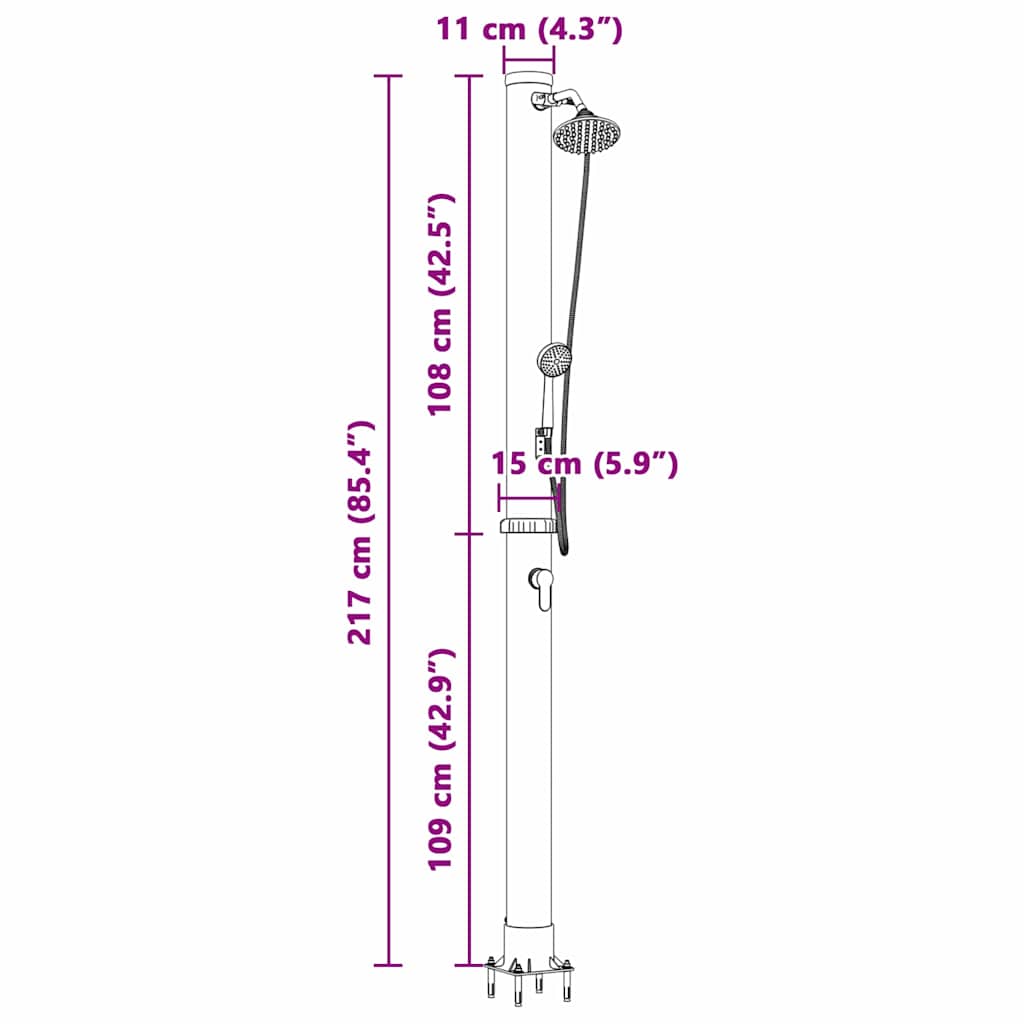 Chuveiro Solar para Exterior Preto 217 cm PVC e alumínio