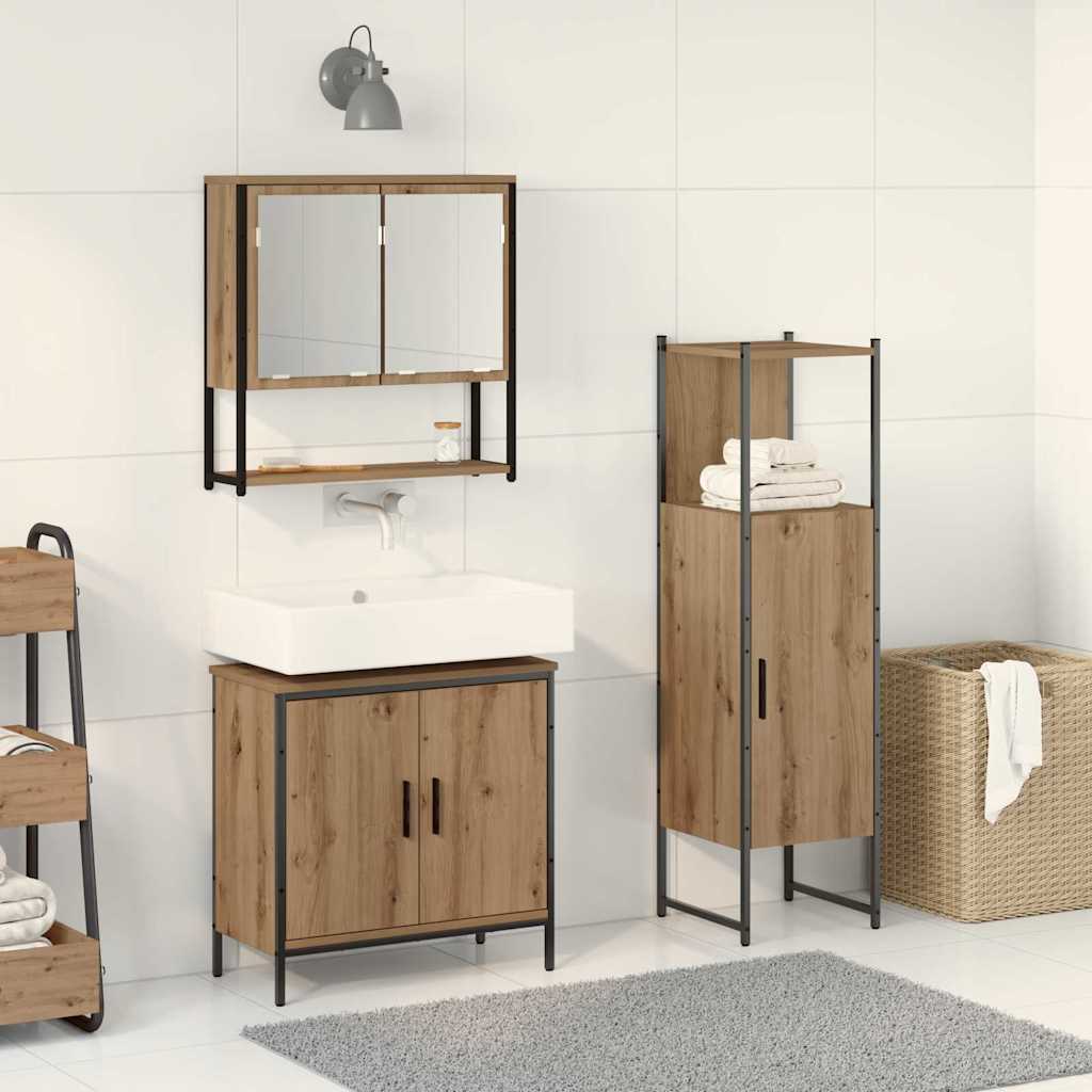 Conjunto de Móveis para Banheiro com porta 3 pcs Castanho