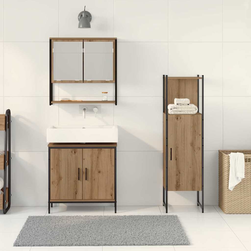 Conjunto de Móveis para Banheiro com porta 3 pcs Castanho